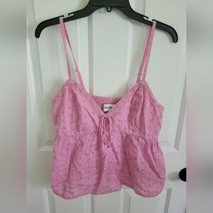 Hollister Pink Eyelet Cami Tank Top Women’s Size LG Boho Y2K Festival NWT